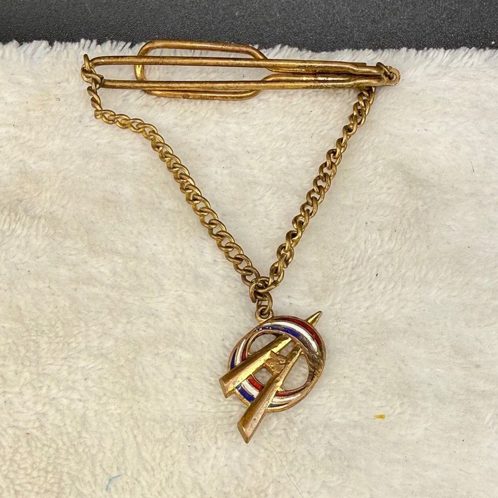 Vintage Boy Scouts Anson Tie Chain Gold Tone Red White Blue Enamel Logo BSA